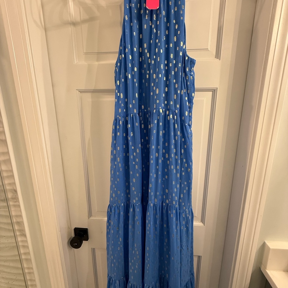 Lilly Pulitzer NWT BECCALYN MAXI DRESS, BOCA BLUE VISCOSE METALLIC CLIP DOBBY XL - Picture 3 of 5